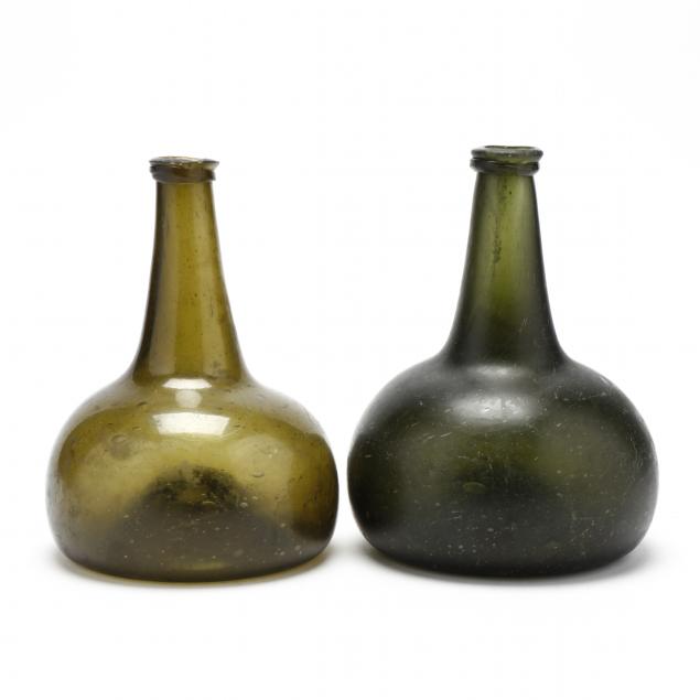 two-early-blown-green-glass-onion-bottles