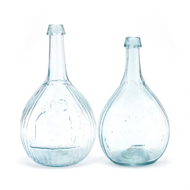 two-blown-aquamarine-glass-calabash-bottles