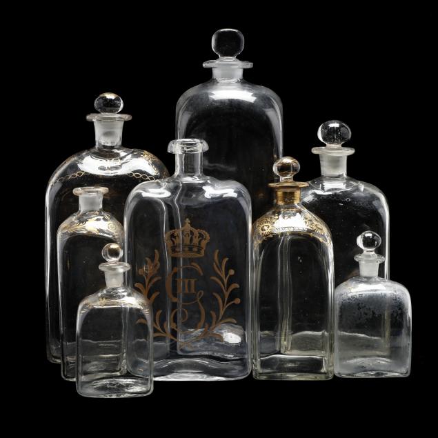 eight-blown-clear-glass-decanters