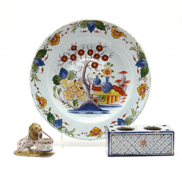 three-french-faience-polychrome-items