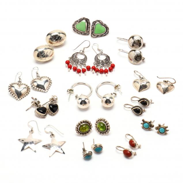 collection-of-fourteen-pairs-of-sterling-silver-earrings