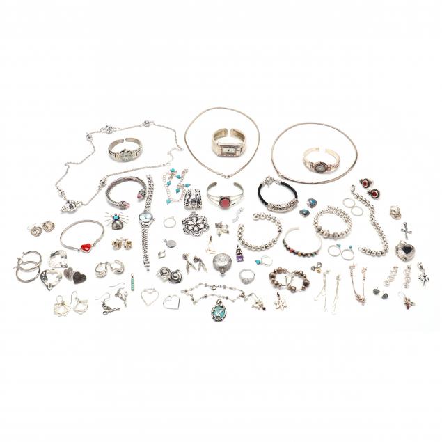 assorted-silver-and-silvertone-jewelry-items