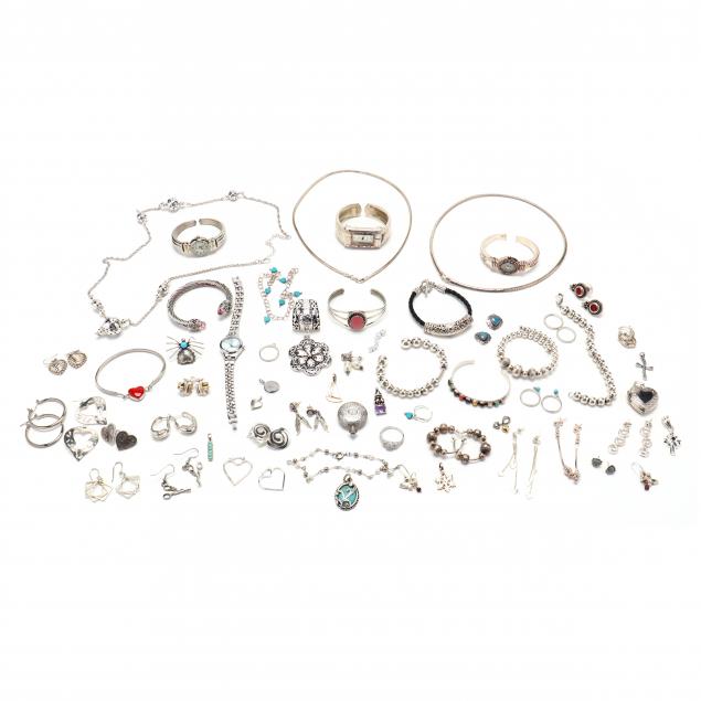 assorted-silver-and-silvertone-jewelry-items