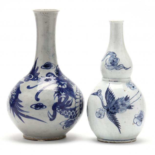 two-korean-blue-and-white-vases