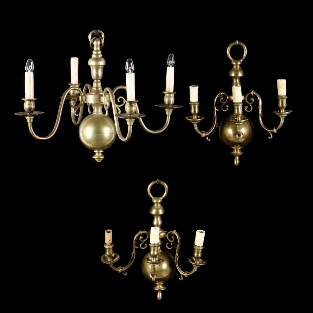 chippendale-style-brass-chandelier-and-sconces