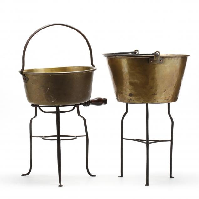 two-antique-brass-buckets-with-stands