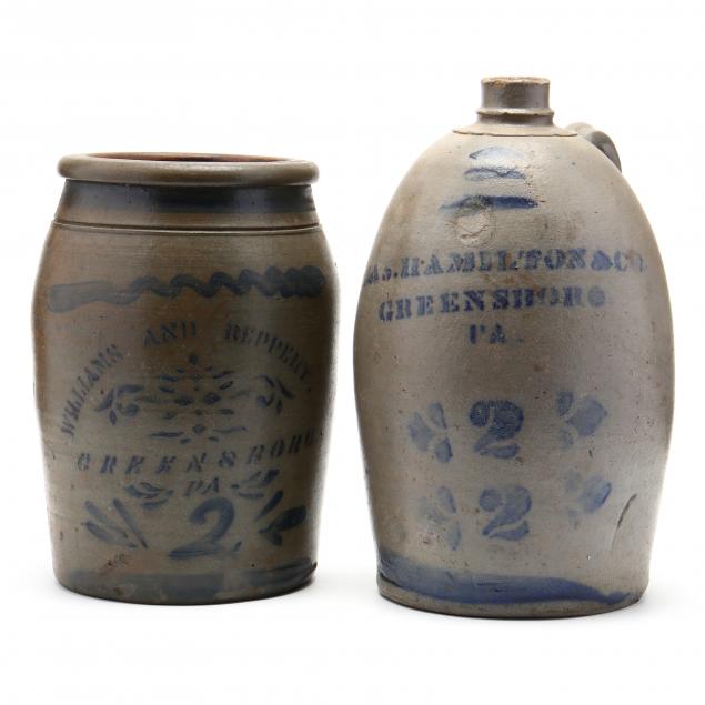 two-antique-pennsylvania-stoneware-vessels