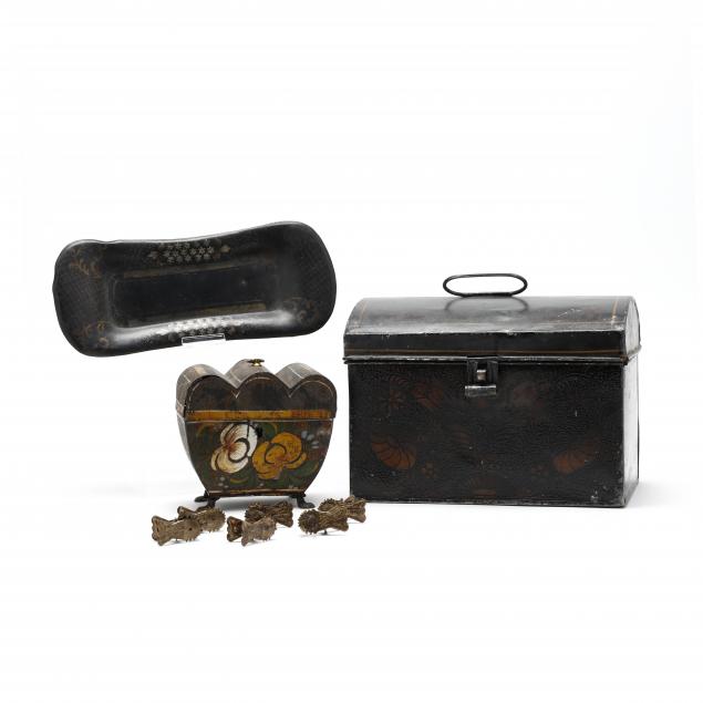 antique-toleware-spice-box-tea-caddy-and-snuffer-tray
