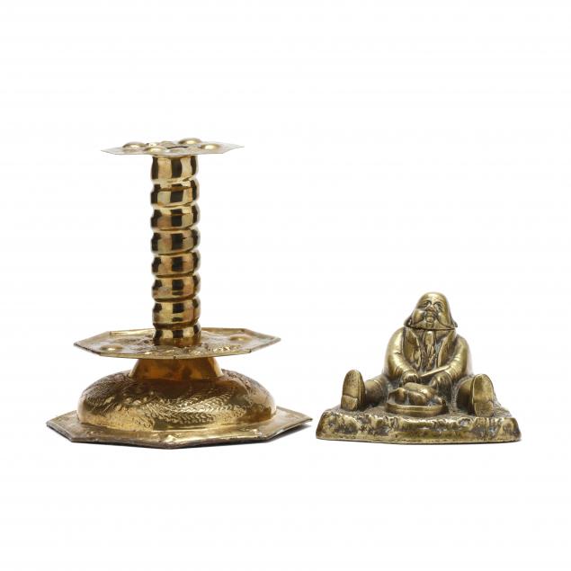 daniel-lambert-bronze-inkwell-and-dutch-style-brass-candlestick