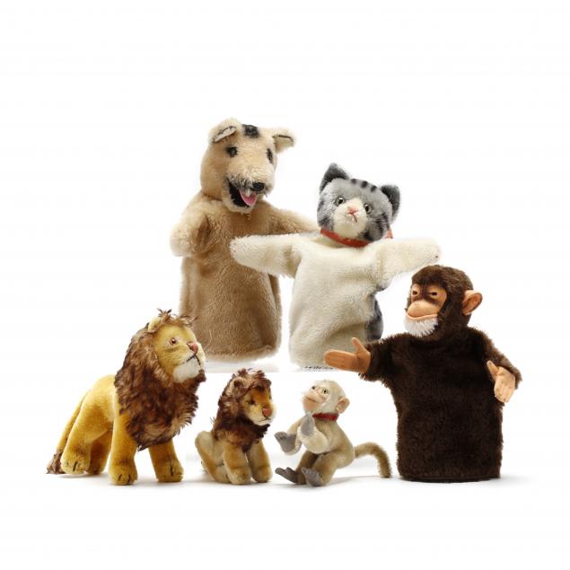a-group-of-vintage-steiff-animals-and-puppets
