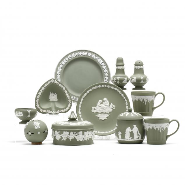wedgwood-11-pieces-of-green-jasperware-porcelain