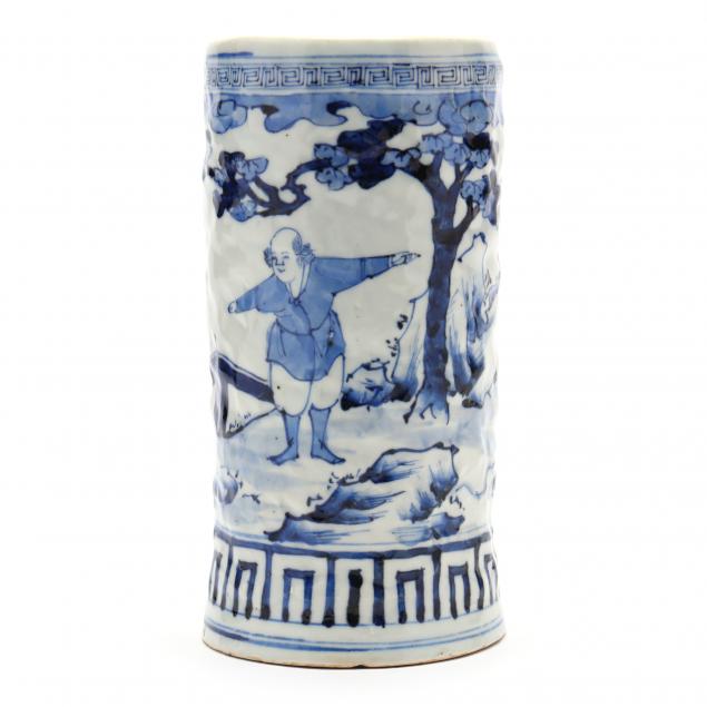 an-unusual-japanese-blue-and-white-porcelain-brush-pot-with-foreigners