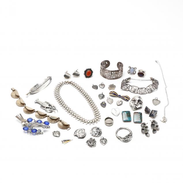 group-of-silver-jewelry-items
