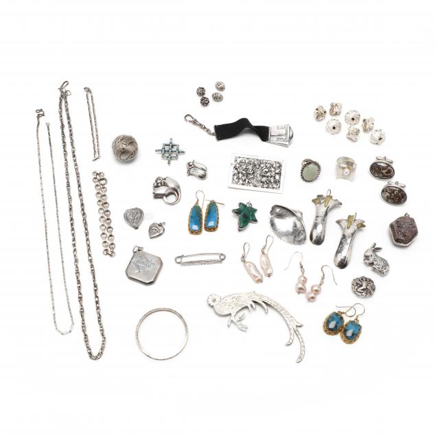 group-of-silver-jewelry-items