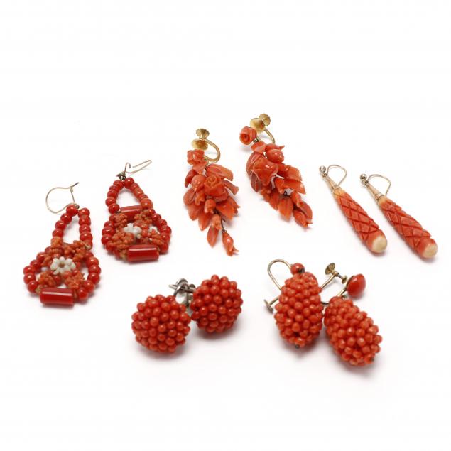 group-of-coral-earrings
