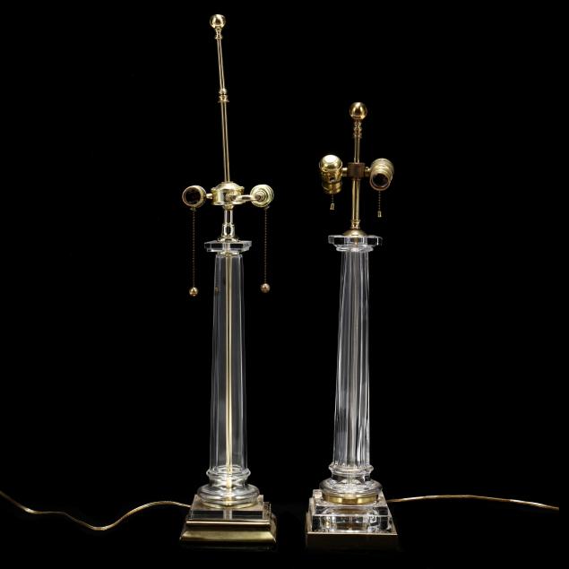 two-similar-glass-and-brass-column-table-lamps