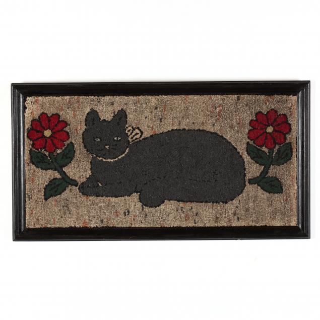 framed-vintage-hooked-rug-of-a-cat