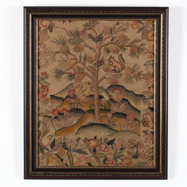 antique-framed-needlework-of-squirrels