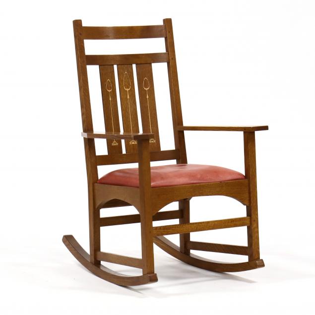 stickley-mission-style-inlaid-oak-rocking-chair