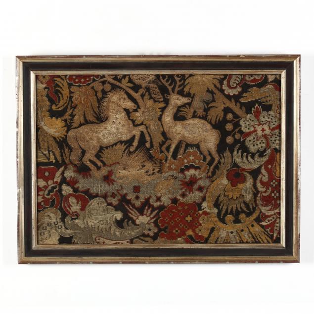 antique-framed-pictorial-needlework-with-horse-and-stag