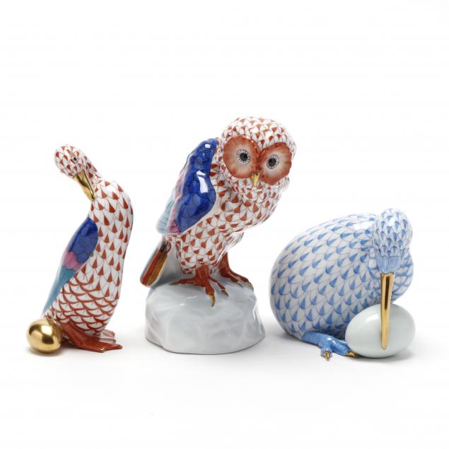 three-herend-fishnet-bird-figures