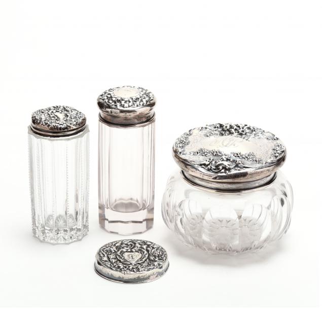 three-sterling-silver-glass-dresser-jars