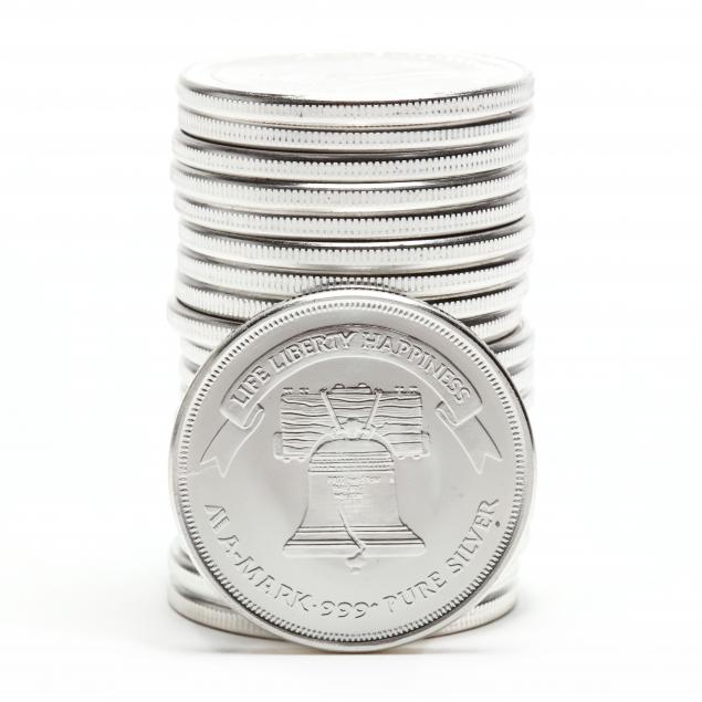 twenty-a-mark-one-troy-ounce-liberty-silver-rounds