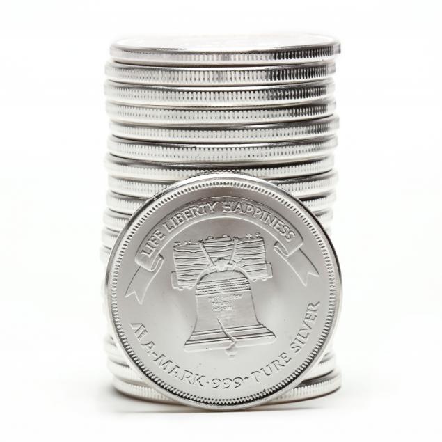 twenty-a-mark-one-troy-ounce-liberty-silver-rounds