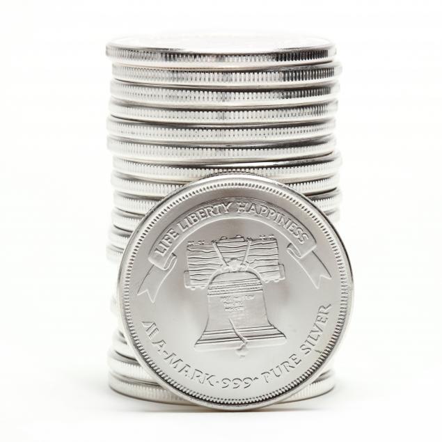 twenty-a-mark-one-troy-ounce-liberty-silver-rounds