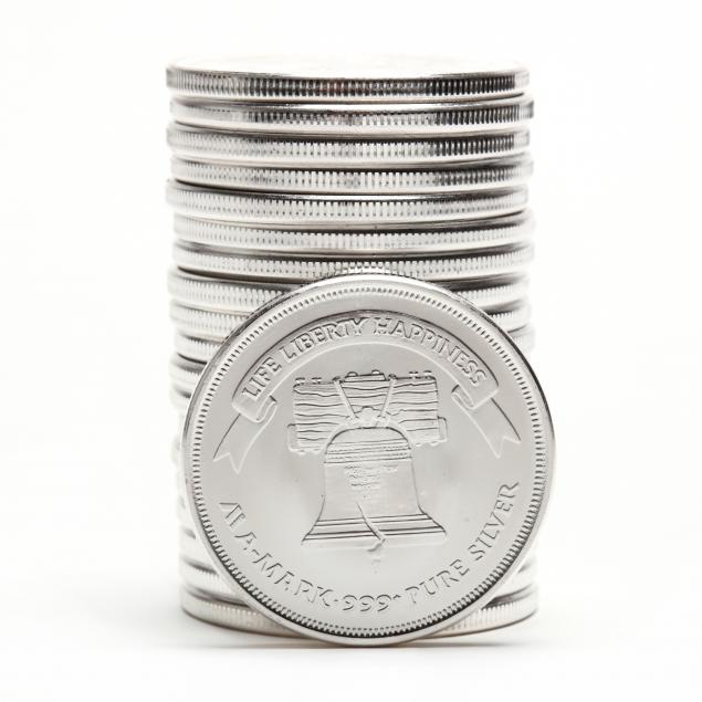 twenty-a-mark-one-troy-ounce-liberty-silver-rounds