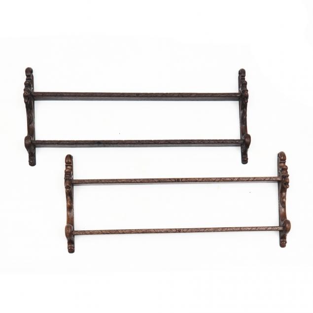 two-similar-continental-carved-oak-display-shelves