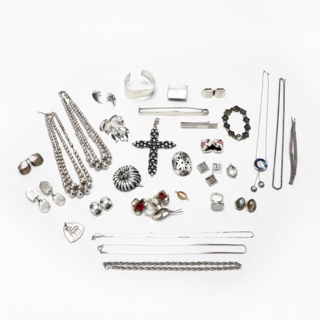 group-of-silver-jewelry-items