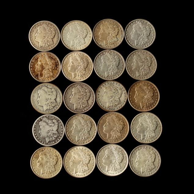 twenty-circulated-mixed-date-morgan-silver-dollars