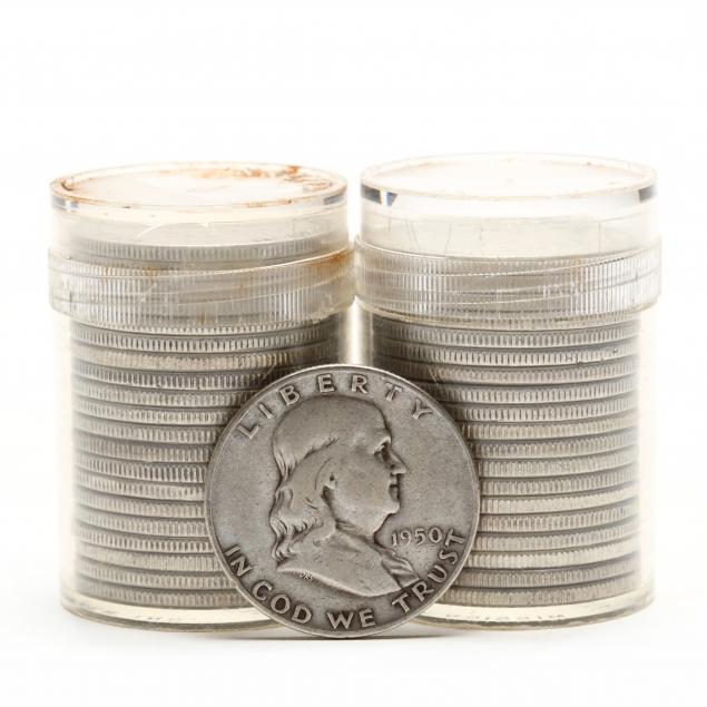 two-rolls-of-circulated-franklin-half-dollars