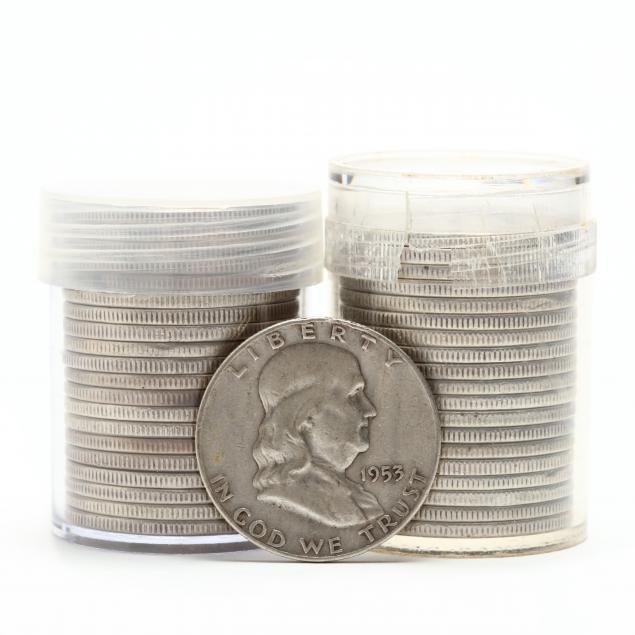 two-rolls-of-circulated-franklin-half-dollars