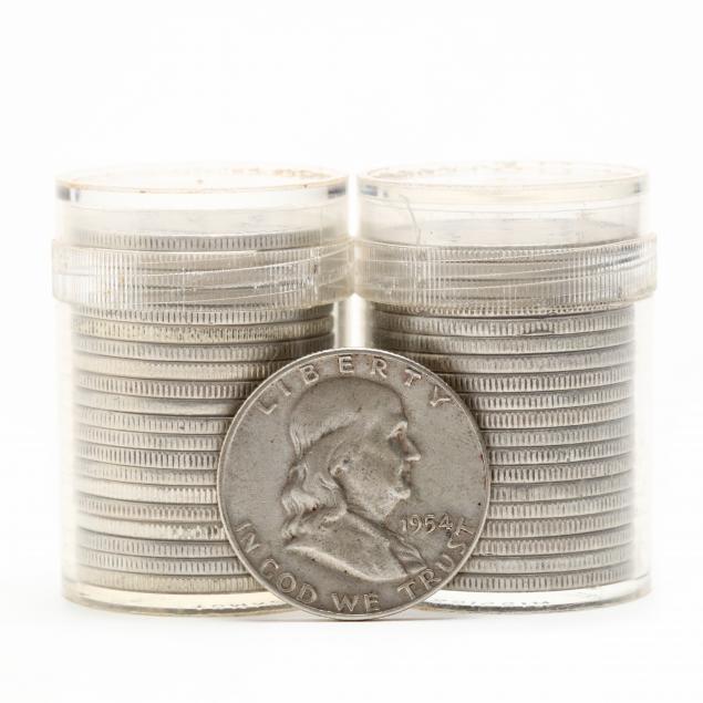 two-rolls-of-circulated-franklin-half-dollars
