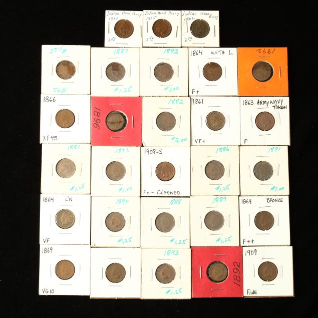 mixed-group-of-original-and-cleaned-indian-cents-civil-war-token
