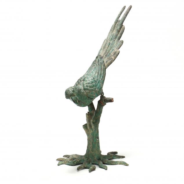 patinated-bronze-sculpture-of-a-parrot