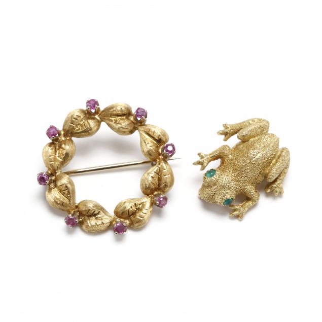 two-gold-gemstone-brooches