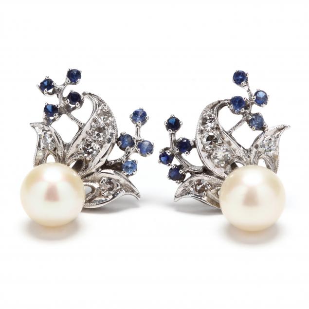 white-gold-diamond-sapphire-and-pearl-earrings
