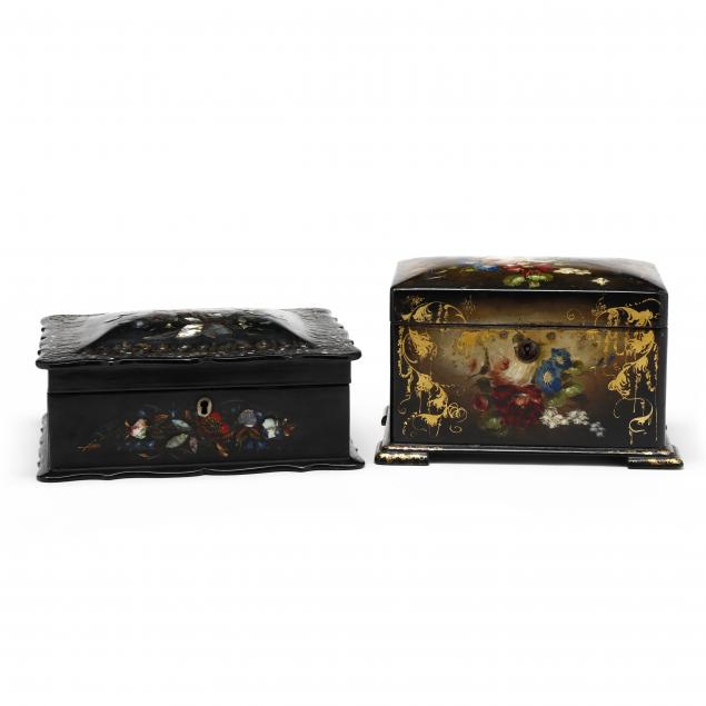 antique-papier-mache-jewelry-chest-and-tea-caddy