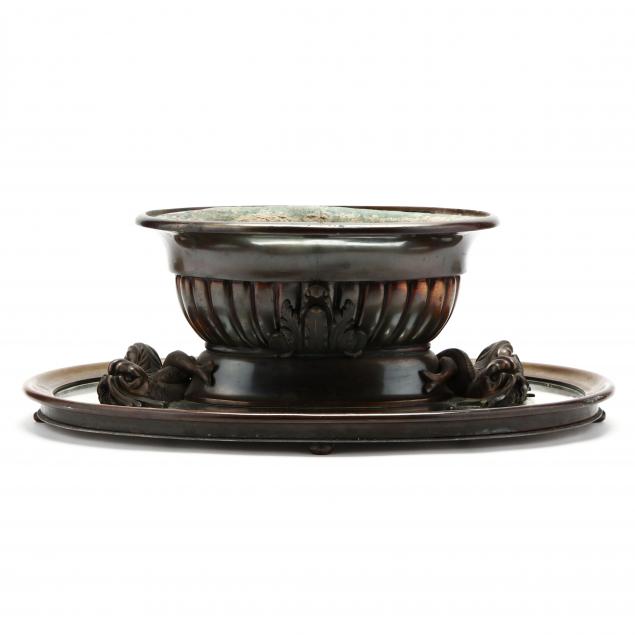french-antique-bronze-centerpiece-bowl-on-mirrored-plateau