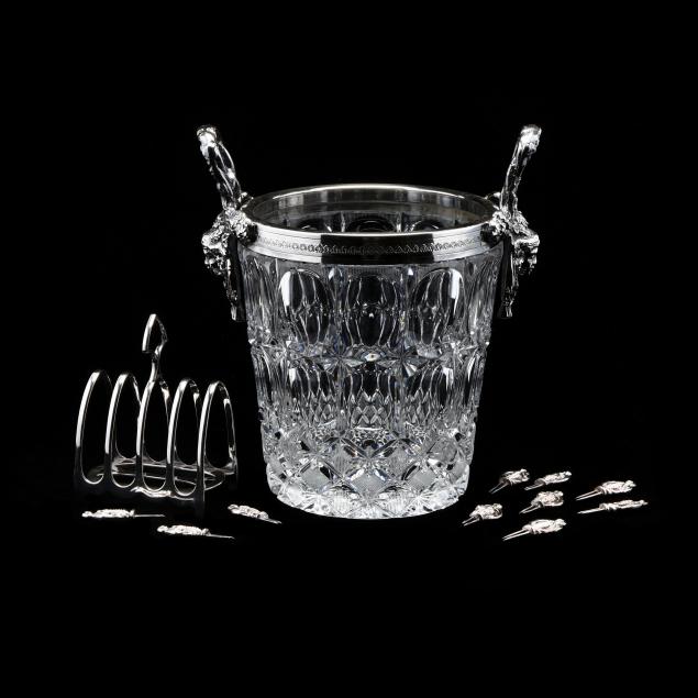 group-of-silverplate-and-glass-serving-accessories