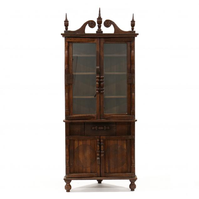 southern-folk-art-carved-walnut-corner-cupboard