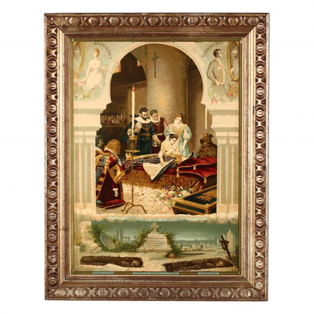 an-antique-french-religious-chromolithograph-i-st-francois-de-borgia-devant-le-corps-d-isabelle-i