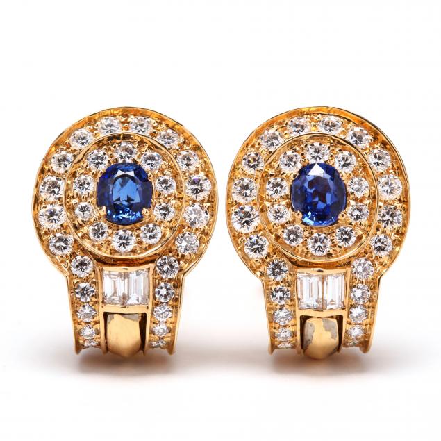 18kt-gold-sapphire-and-diamond-earrings-signed