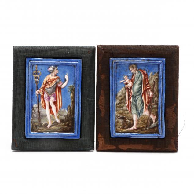 two-antique-miniature-capodimonte-ceramic-plaques