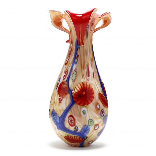 murano-large-millefiori-art-glass-vase