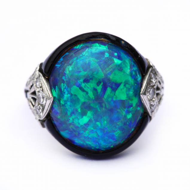 art-deco-platinum-14kt-gold-opal-diamond-and-enamel-ring