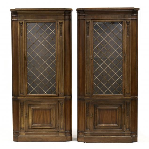 drexel-pair-of-mid-century-italianate-lighted-display-cabinets